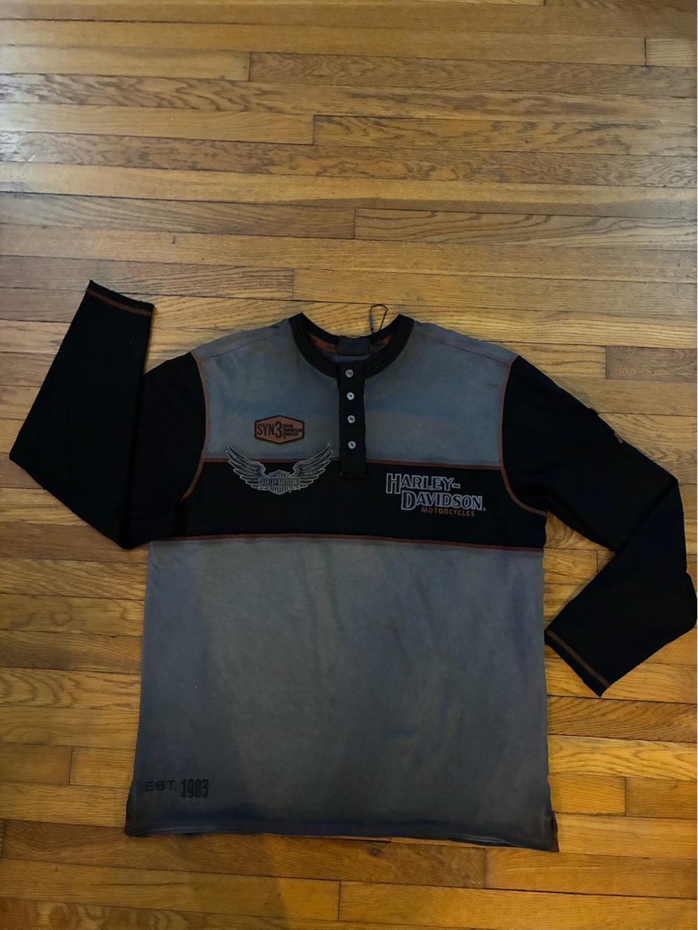 Men’s Harley-Davidson Gray & Black Long Sleeve Henley XXL